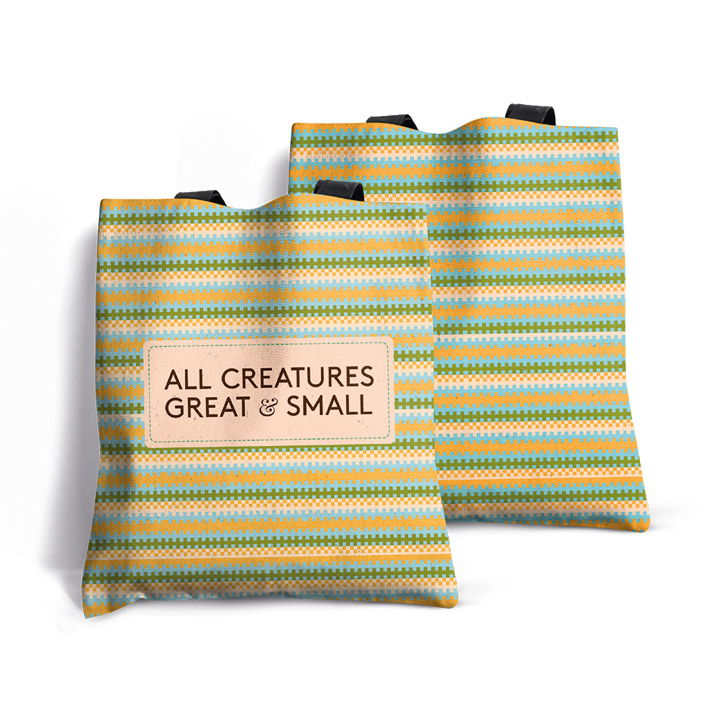 All Creatures Great and Small - Striped Pattern Edge-to-Edge Tote Bag