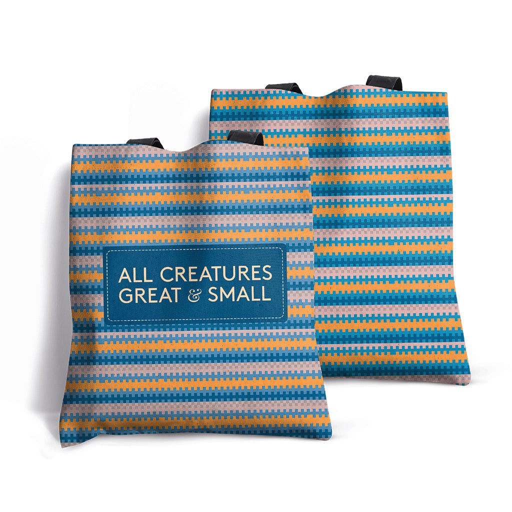 All Creatures Great and Small - Striped Blue Edge-to-Edge Tote Bag