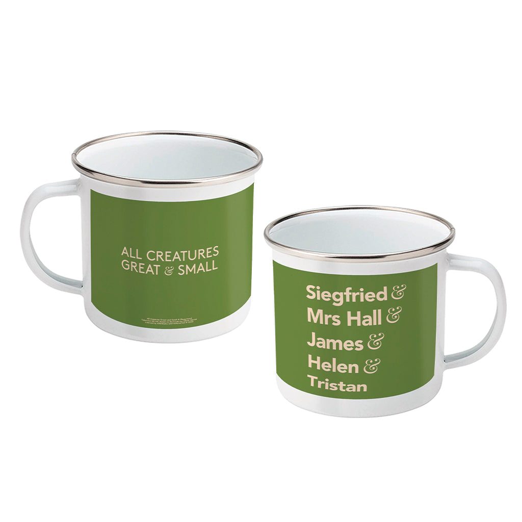 All Creatures Great and Small - Character Names on Green Enamel Mug