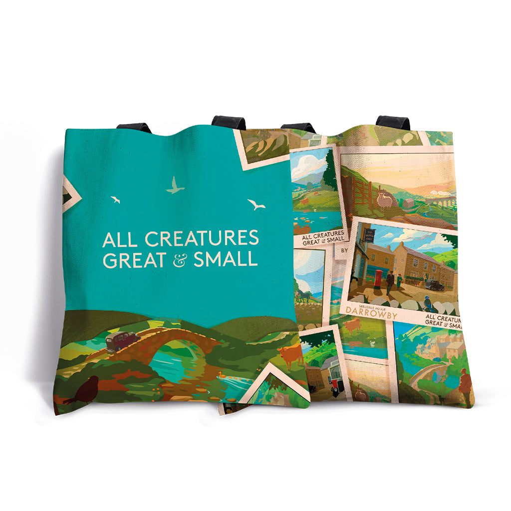 All Creatures Great and Small - Darrowby Postcard Collage Edge-to-Edge Tote Bag